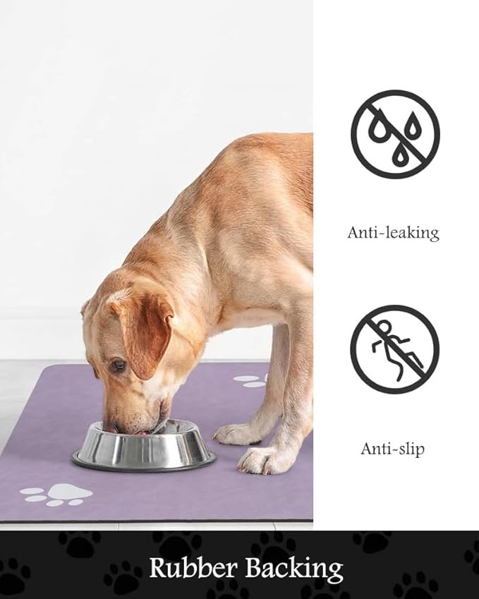 Pet Feeding Mat-Absorbent Dog Mat for Food and Water Bowl-No Stains Quick Dry Water Dispenser Mat-Dog Accessories Pet Supplies-Bowl for Messy Drinkers（Purple,17"x28"