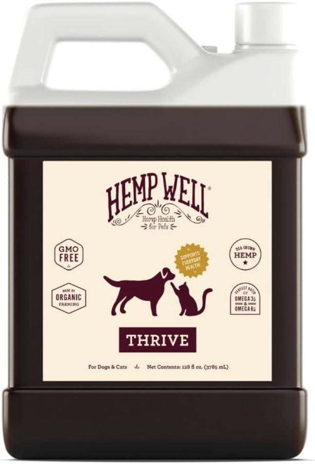 Hemp Well Thrive Oil for Dogs and Cats – Supports Hip, Joint, and Heart Health, Promotes Immune System, and Promotes Healthy Skin from Seasonal Allergies, Organically Sourced - 1 Gallon