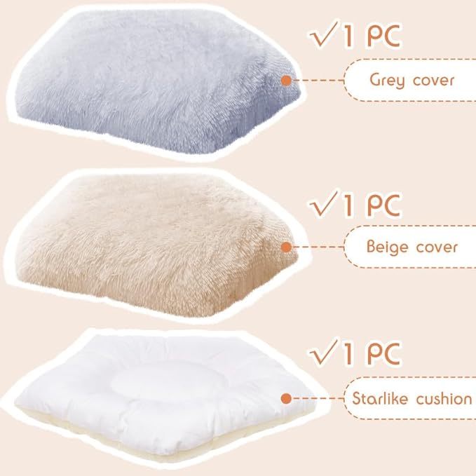 Washable Dog Bed, Small Dogs Beds, 2 PCS Removable Washable Fluffy Pet Bed Cover, Replaceable Dog Crate Pad, Calming Puppy Bed, Comfy Kennel Pad, Plush Cat Mat, 24" x 16", Gray + Beige