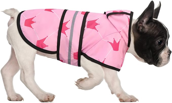 HDE Dog Raincoat Jacket Reflective Adjustable Hooded Pet Poncho Rain Coat with Leash Hole for Small to X-Large Dogs Princess - S