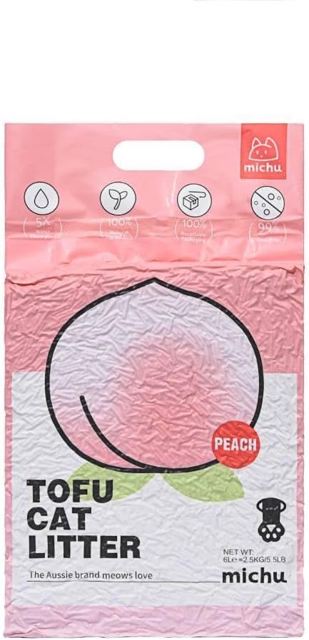 Michu Tofu Cat Litter Natural Clumping Tofu Cat Litter, Fast Clumping and Easily Scoop-able 5.5lb/88oz 5 Scents - Peach, 1 Pack