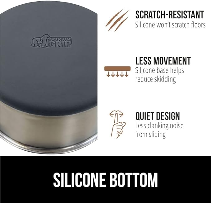 GORILLA GRIP Set of 2 Dog Bowls, Holds 6 Cups (48 fl oz), Heavy Duty Metal Food and Water Bowl for Feeding Dogs and Cats, Dishwasher Safe, Rust Resistant Stainless Steel, BPA Free Rubber Base, Gray