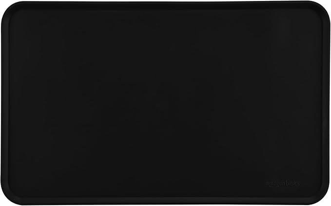Amazon Basics Waterproof Anti-Slip Silicone Cat & Dog Food Mat, Pet Mats with Raised Edges for Food and Water Bowl to Protect Floors, 18.5 x 11.5 Inches, Black, Solid