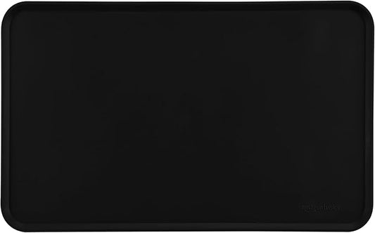 Amazon Basics Waterproof Anti-Slip Silicone Cat & Dog Food Mat, Pet Mats with Raised Edges for Food and Water Bowl to Protect Floors, 18.5 x 11.5 Inches, Black, Solid