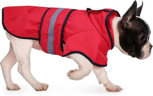 HDE Dog Raincoat Jacket Reflective Adjustable Hooded Pet Poncho Rain Coat with Leash Hole for Small to X-Large Dogs Red - S