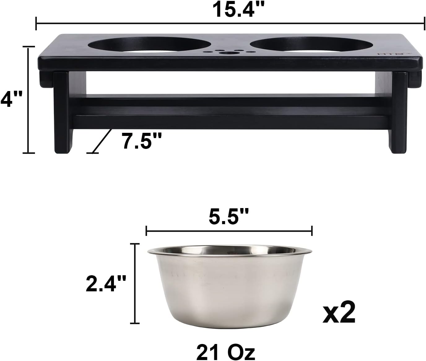 HTB Elevated Dog Bowls,Raised Dog Bowl Stand with 2 Stainless Steel Bowls,Elevated Raised Dog Bowls for Large Medium Small Sized Dogs