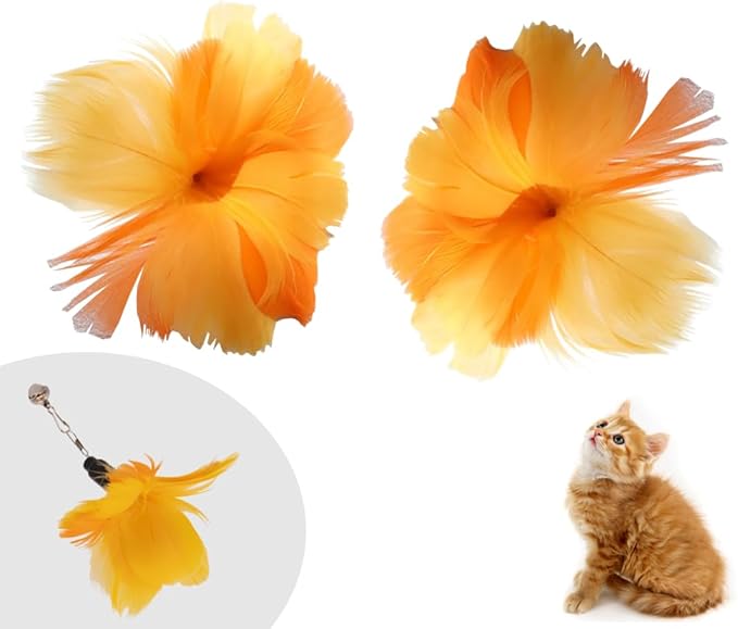 Cat Feather Toys Replacement - 2 Pcs Handmade Natural Flowers - Cat Toy Wand Refills - Interactive Kitten Teaser Wand Attachments - Cat Toys for Indoor Cats Play