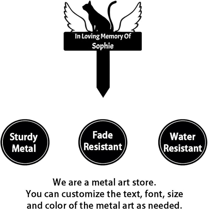 Custom Cat Memorial Stake Metal Grave Marker, Personalized Cat Memorial Grave Marker with Wings, Pet Cat Remembrance Stake Cat Memorial Plaque with Stake, Cat Loss Gift Sympathy Sign