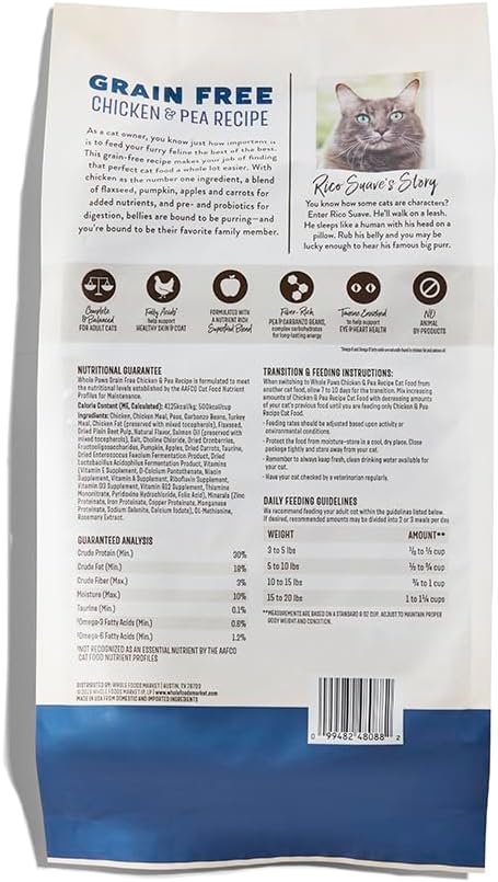 Whole Paws, Grain-Free Dry Cat Food, Chicken & Pea Recipe, Enhanced with Fiber & Prebiotics, 3.5 lb