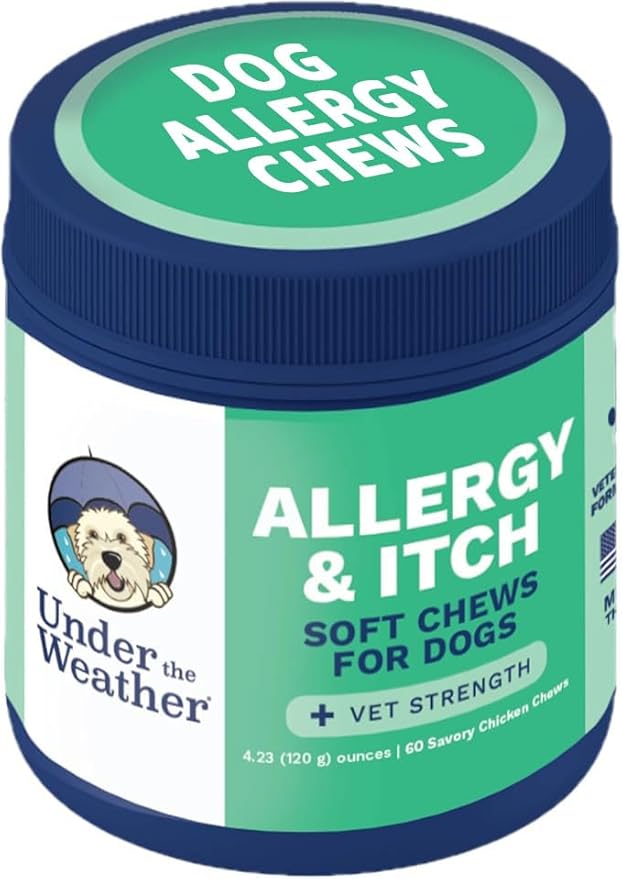 Under the Weather Allergy & Itch Pet Allergy Chews for Dogs | Vet Formulated Skin Support for Canines | Soothing Dog Allergies and Itching Relief Supplement | 60 Count
