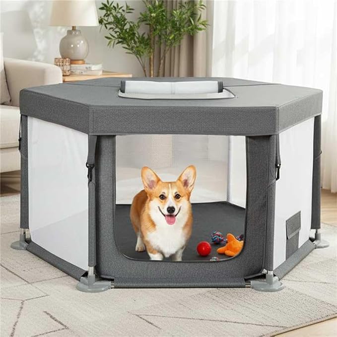 43"x43"x25" Dog Playpen, Pet Playpen for Small Dogs/Puppies & Cats, Puppy Playpen with Gate, Indoor & Outdoor Heavy-Duty Dog Fence with Thickened Fabric & Stainless Steel Pipes