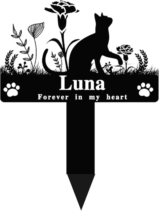 Custom Cat Grave Marker Cat Burial Stake, Personalized Butterfly Flowers Cat Memorial Garden Stake, Metal Cat Memorial Plaque for Outdoors, Customized Pet Headstone