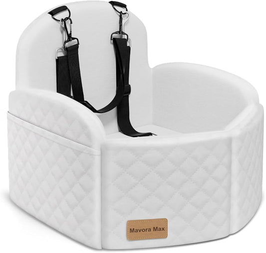 (Up to 35lbs Small/Medium Dog Car Seat Booster Dog Seat for Car Portable with Adjustable Seatbelts Pet Travel Car Bed Seat for SUV, Truck, with Memory Foam Cushion (White)