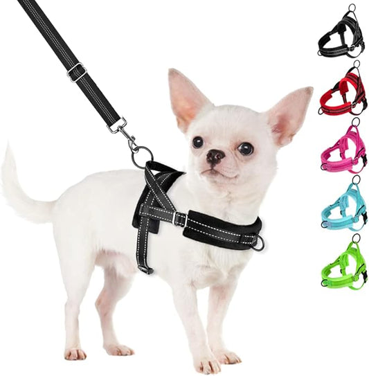 SlowTon No Pull Small Dog Harness and Leash Set, Puppy Soft Vest Harness Neck & Chest Adjustable, Reflective Lightweight & Anti-Twist Pet Lead Combo for Small Medium Dogs (Black, M)