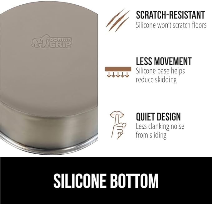 GORILLA GRIP Set of 2 Dog Bowls, Heavy Duty Metal Food and Water Bowl for Feeding Dogs and Cats, Dishwasher Safe, Rust Resistant Stainless Steel, BPA Free Rubber Base, Holds 2 Cups (16 fl oz), Beige