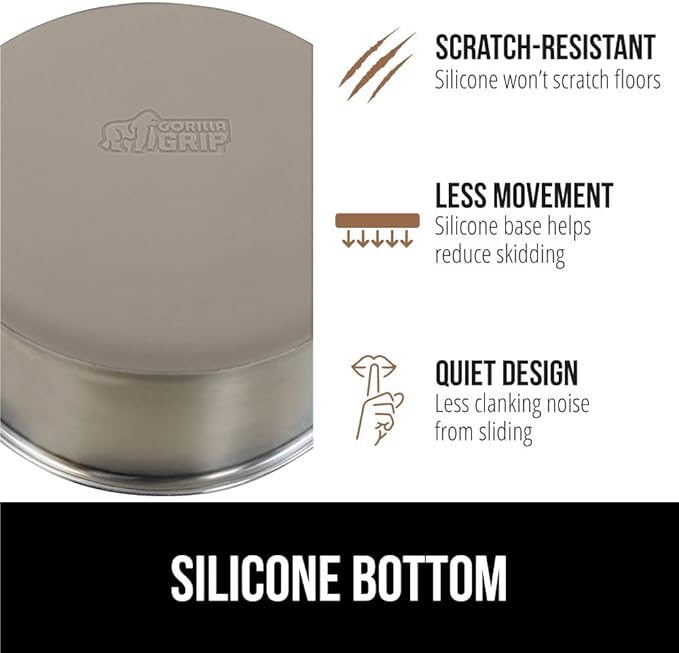 GORILLA GRIP Set of 2 Dog Bowls, Heavy Duty Metal Food and Water Bowl for Feeding Dogs and Cats, Dishwasher Safe, Rust Resistant Stainless Steel, BPA Free Rubber Base, Holds 1 Cup (8 fl oz), Beige