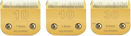 2pack10#30 Detachable Pet Dog Grooming Clipper Ceramic Sharp,Compatible with Andis,Oster A5,Wahl KM Series Clippers,Cut Lengt 1/16 1.5mm 1/50" 0.5mm 3 Pack