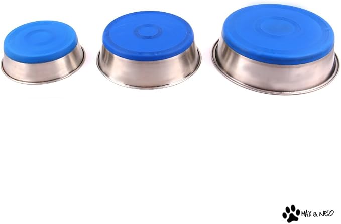 Heavy Non-Skid Stainless Steel Dog Bowls Pack by Max and Neo