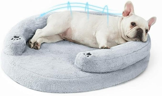 BurgeonNest Orthopedic Dog Bed for Small Dogs, Waterproof Soft Pet Cat Puppy Couch Bolster Bed with Pillow, Removable Washable Cover, Non-Slip Bottom, Egg-Crate Foam, Grey