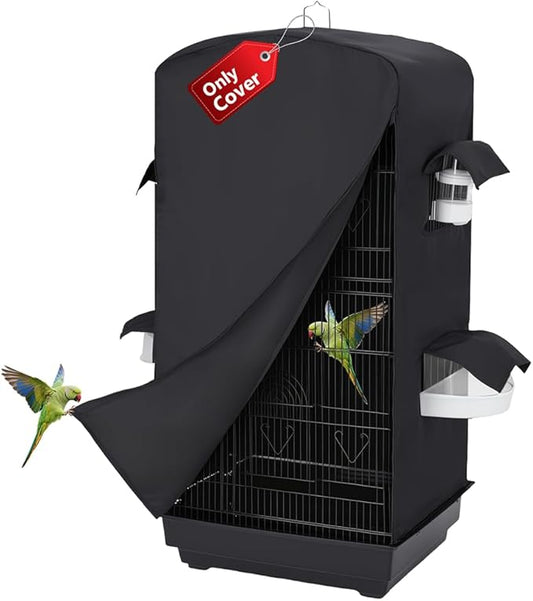 Bird Cage Cover for Night - Black Birdcage Cover with 4 Access Windows -Insulated Birdcage Cover with Dust Protection- Fits Parakeet, Cockatiel & Conure Medium Cages(17.7x13.4x32.3 inch)
