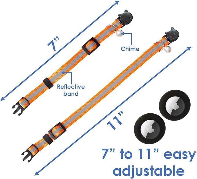Reflective Cat Collar with AirTag Holders, Set of 6, with Bells, Solid & Safe Collars for Cats, Nylon, Mixed Colors, Pet Collar, Air Tag Holder, Breakaway Cat Collars Charms