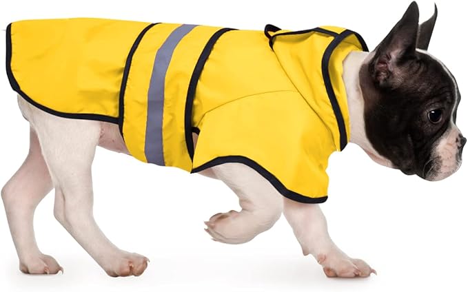 HDE Dog Raincoat Jacket Reflective Adjustable Hooded Pet Poncho Rain Coat with Leash Hole for Small to X-Large Dogs Yellow - M