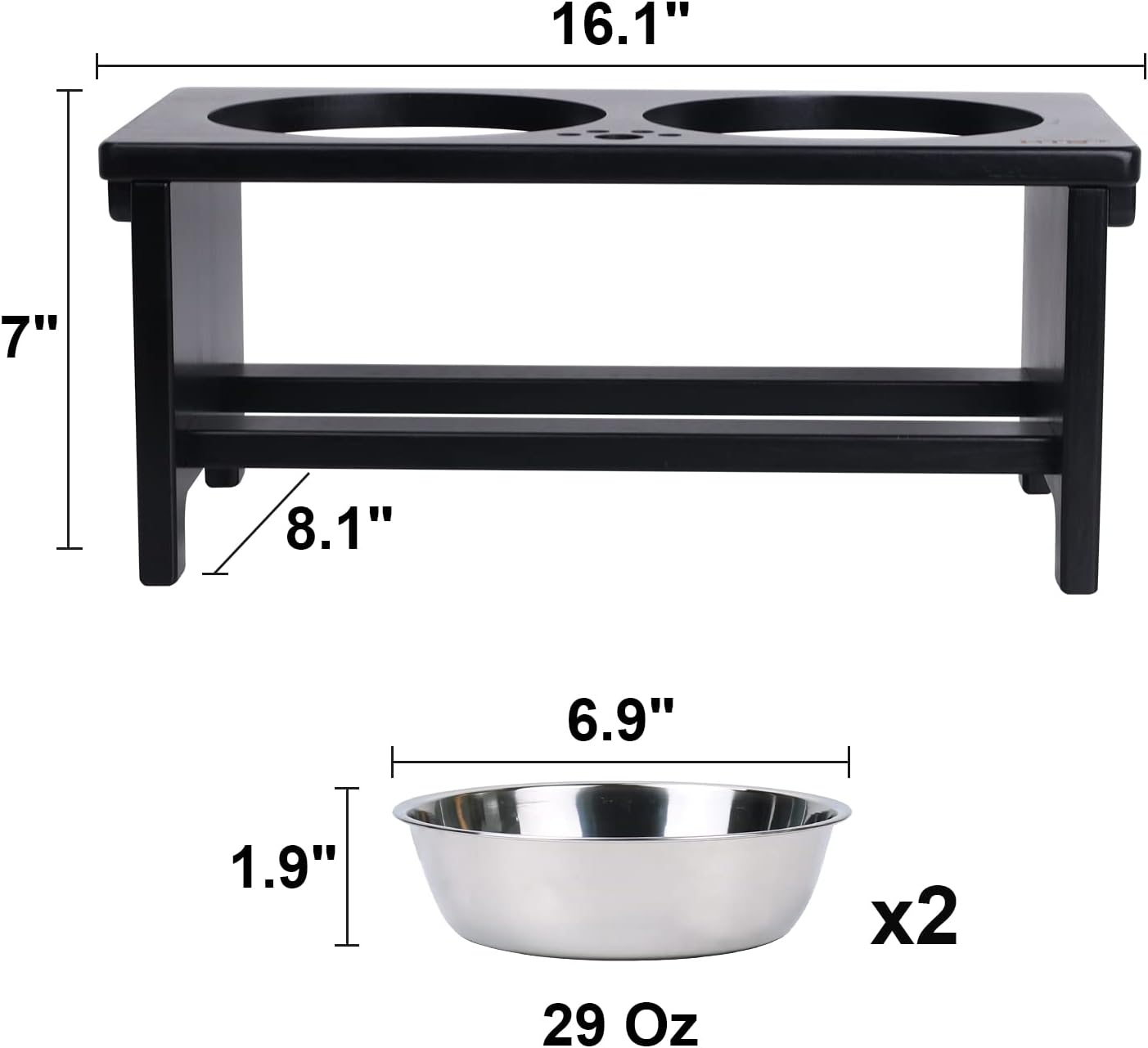 HTB Elevated Dog Bowls,Raised Dog Bowl Stand with 2 Stainless Steel Bowls,Elevated Raised Dog Bowls for Large Medium Small Sized Dogs