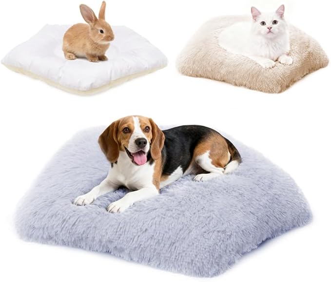 Washable Dog Bed, Small Dogs Beds, 2 PCS Removable Washable Fluffy Pet Bed Cover, Replaceable Dog Crate Pad, Calming Puppy Bed, Comfy Kennel Pad, Plush Cat Mat, 24" x 16", Gray + Beige