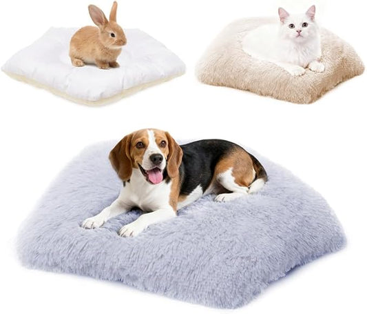 Washable Dog Bed, Small Dogs Beds, 2 PCS Removable Washable Fluffy Pet Bed Cover, Replaceable Dog Crate Pad, Calming Puppy Bed, Comfy Kennel Pad, Plush Cat Mat, 24" x 16", Gray + Beige