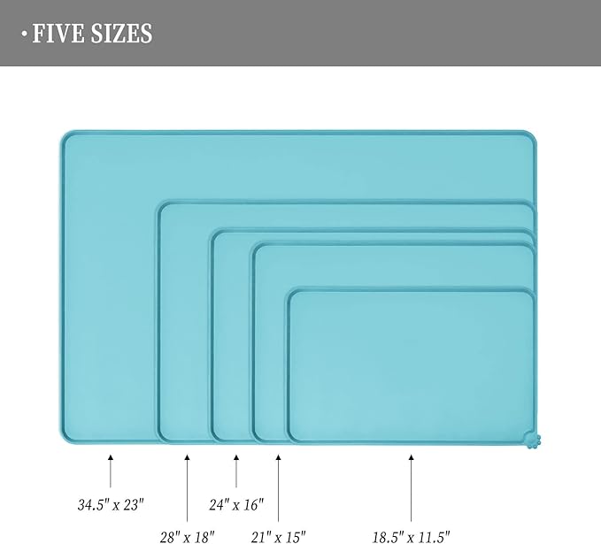 Waterproof Pet Feeding Mat with High Raised Edges, Heavier and Thicker Placemats for Cat Dog Water Bowl with BPA Free, Dogs Cats Food Mats for Messy Drinkers to Prevent Spill and Protect Floors