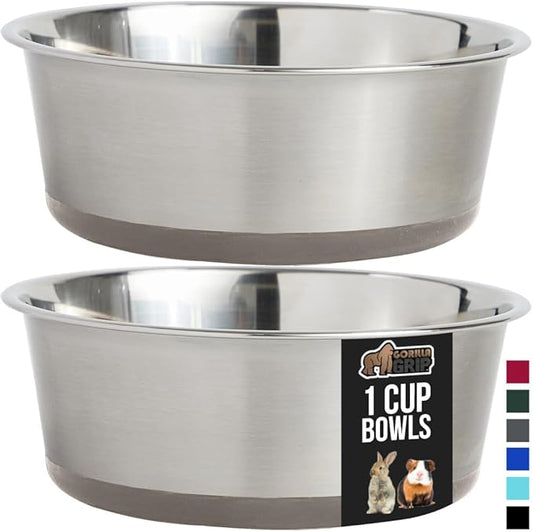 GORILLA GRIP Set of 2 Dog Bowls, Heavy Duty Metal Food and Water Bowl for Feeding Dogs and Cats, Dishwasher Safe, Rust Resistant Stainless Steel, BPA Free Rubber Base, Holds 1 Cup (8 fl oz), Beige