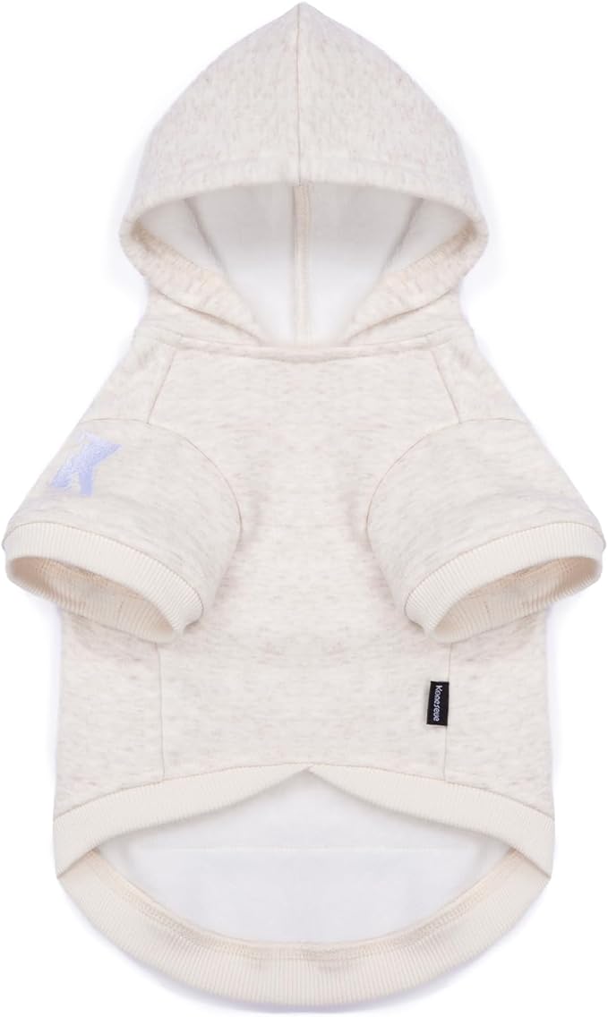 Koneseve Dog Hoodie Fleece, Cat Sweater Warm with Pocket - Soft Clothes for Daily Wear, Basic Hooded Sweatshirts, Winter Coat Clothing, Comfort Tee Shirt Fit for All Breeds Pet - Beige - 4XL