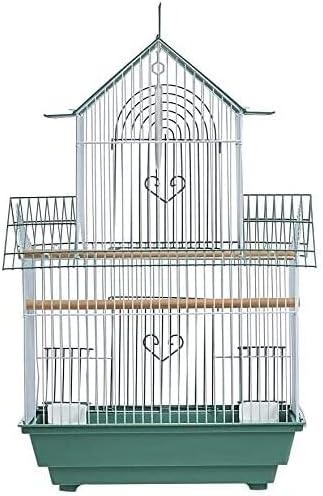 Rustic Retreat Bird Cage with Natural Wood Accents, Durable Metal Construction, Spacious Interior, and Comfortable Features for Birds' Green