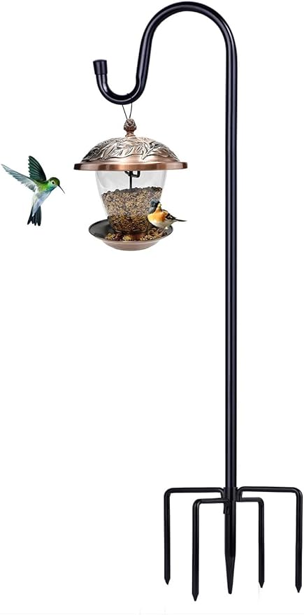 Shepherd Hooks for Outdoor, 1 Pack 62 Inch Bird Feeder Pole with 5 Prongs Base for Hanging Lantern, Hummingbird Feeder, Lightweight Plant, Shepherds Hook for Bird Feeders for Outside