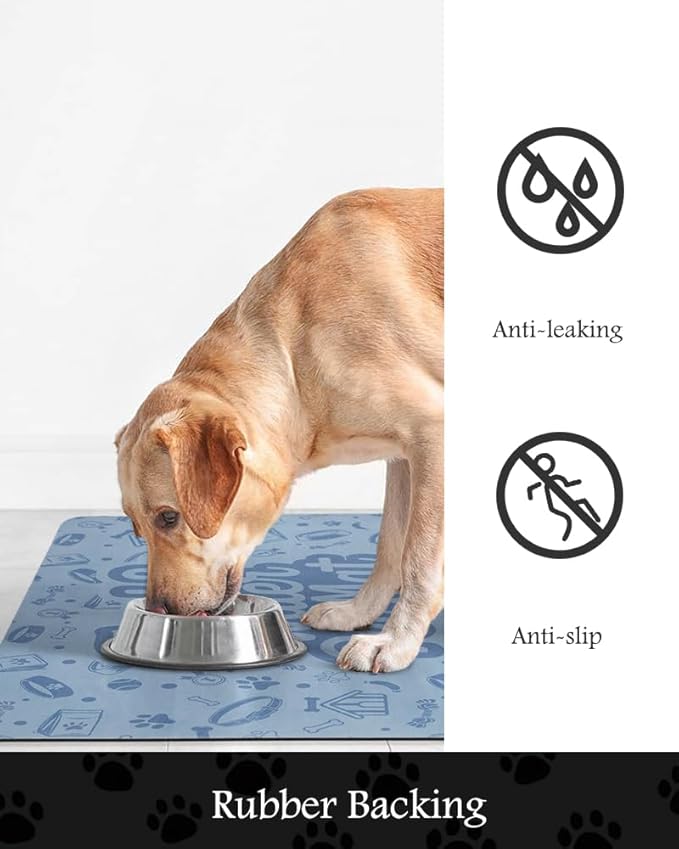 Pet Feeding Mat-Absorbent Dog Mat for Food and Water Bowl-No Stains Quick Dry Water Dispenser Mat-Dog Accessories Pet Supplies-Bowl for Messy Drinkers（Words,16"x24"