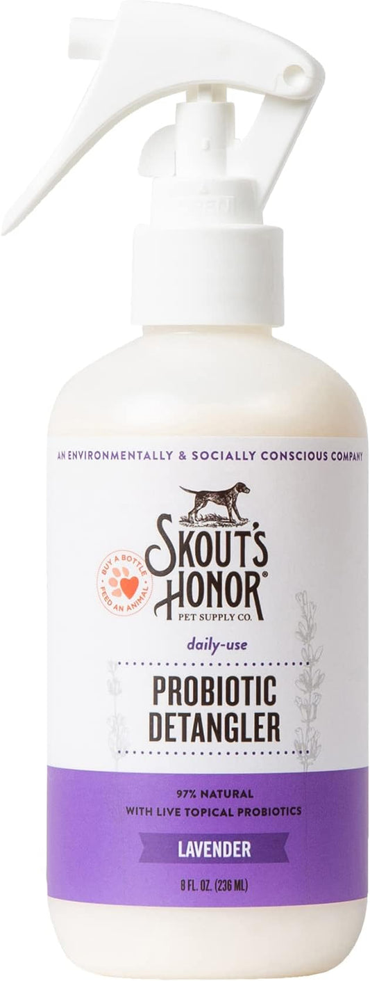 Skout's Honor Probiotic Pet Detangler Spray - Hydrating & Conditioning with Avocado Oil, 97% Natural, Paraben & Sulfate-Free, softens for a More brushable Coat, Daily Use, 8oz, Lavender