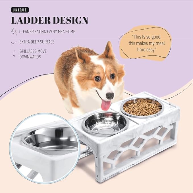 AVERYDAY Small Dog Bowls Elevated, 4 Height Adjustable Raised Dog Bowl Stand with 2 Stainless Steel Food and Water Bowls Set, Tall Dogs Feeding Station with Anti-Slip Base for Small Medium Breeds Dogs