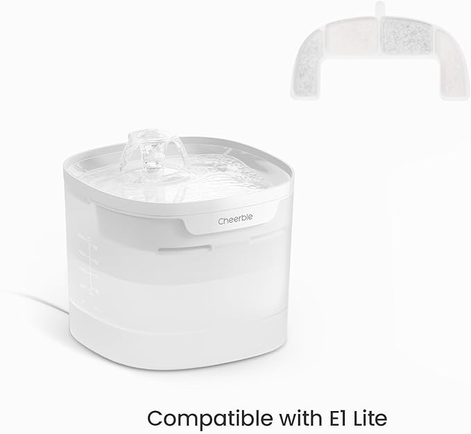 Cheerble Pumpless Cat Water Fountain, 2L/67oz Automatic Pet Fountain, Elfin E1 Lite Cat Fountain for Drinking, MagDrive™ Technology, Continuous Flow Mode, BPA-Free (White, 4 Filters)