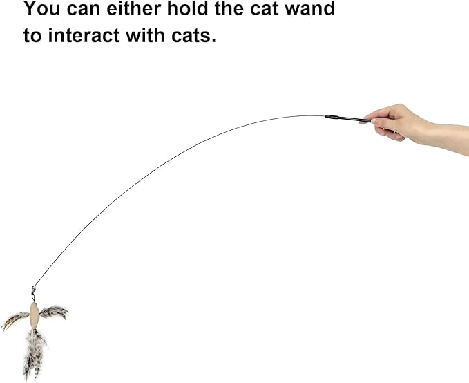 TTcat Cat Feather Toys Suction Cup,2 Cat Wands,8Pcs Birds and Insects Dragonfly Grasshopper Simulation Feather Refills with Bells, Interactive Toys for Indoor Cats and Kitten.