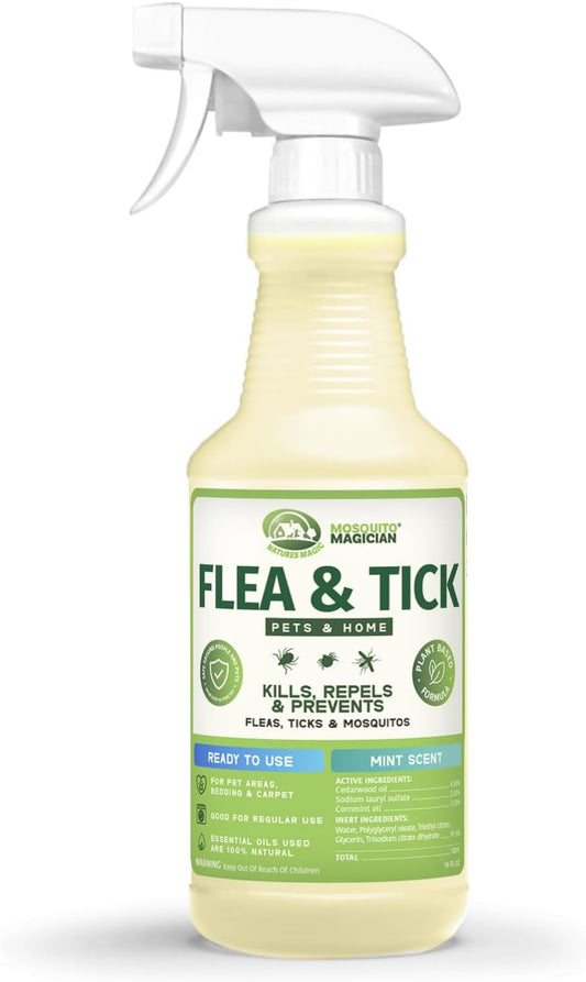 Mosquito Magician Indoor and Outdoor Spray - Use for Carpet, Furniture, Bedding, Couches & Pets – Plant-Sourced with Essential Oil – Mint, 16 OZ