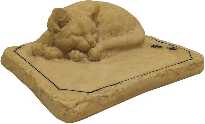 Custom Pet Grave Markers Garden Stones, Personalized Cat Memorial Statue with Sleeping Cat, Customizable Headstone Outdoor Memorial Gifts