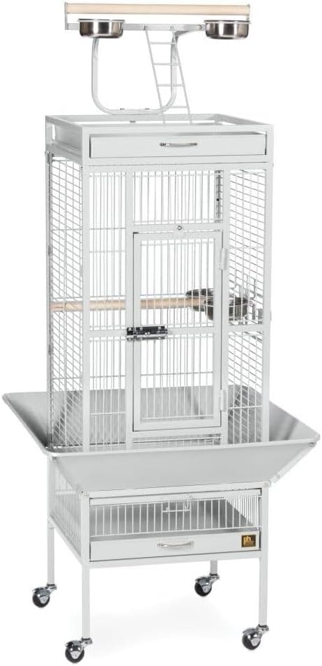 Retro Renaissance Iron Select Bird Cage with Elegant Design, Durable Construction, Easy-Clean Tray Pewter White