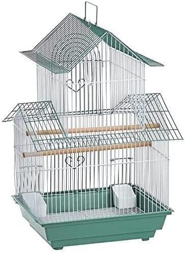 Rustic Retreat Bird Cage with Natural Wood Accents, Durable Metal Construction, Spacious Interior, and Comfortable Features for Birds' Green