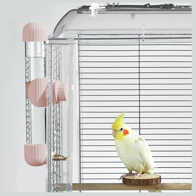 9.4 Fl Oz No Mess Bird Water Dispenser, Automatic Parrot Water Feeder with Spring Valve, Clear Cage Water Drinker for Parakeets Cockatiels Budgies Finch Lovebirds & Canary (Pink, 9.4 fl oz (280ml))
