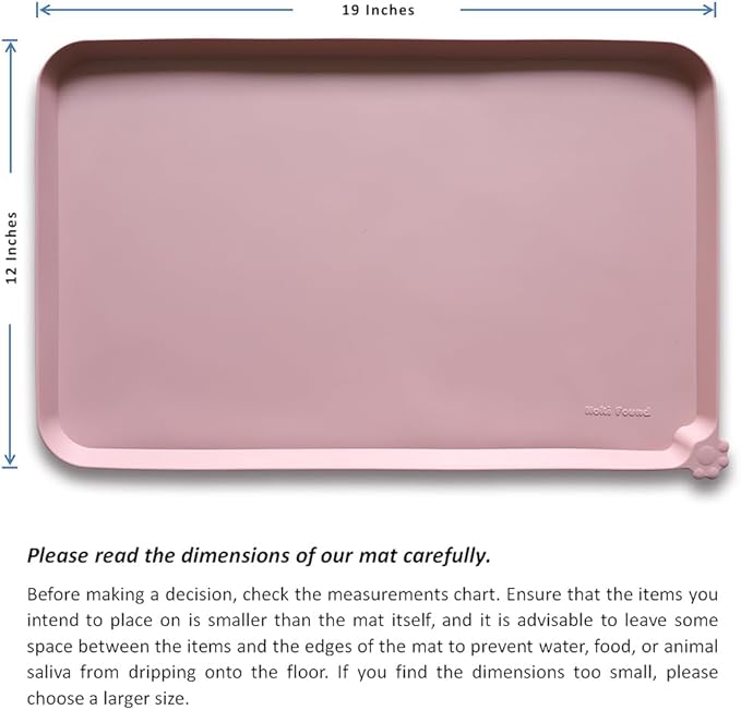 Hoki Found Silicone Pet Food Tray - High-Lips Dog Cat Bowl Mats - Waterproof Dog Cat Food Mats - Neutral Pink