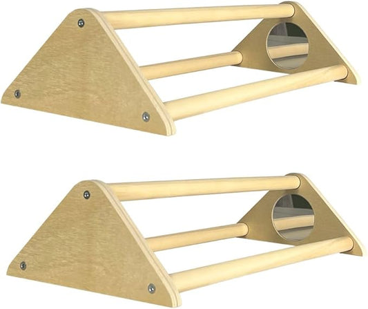 Chicken Toys with Mirror, Roosting Bars for Chicks in Coop and Brooder, Wooden Chicken Perch, Coop Accessories for Large Bird, Baby Chicks, Parrot, 2 Pack
