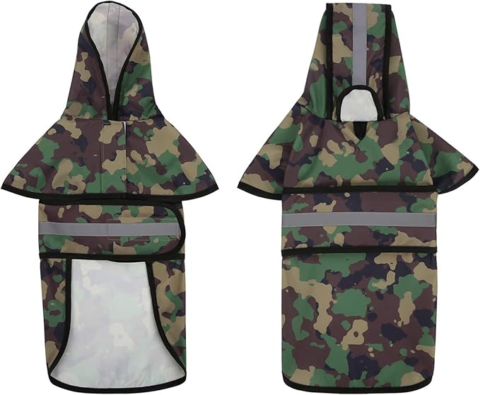 HDE Dog Raincoat Jacket Reflective Adjustable Hooded Pet Poncho Rain Coat with Leash Hole for Small to X-Large Dogs Camo - XL