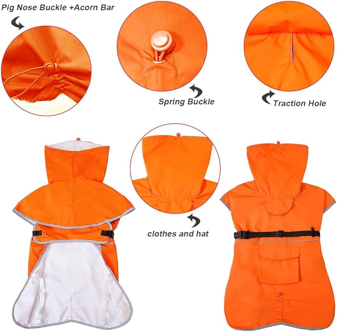 Dog Raincoat Waterproof Dog Rain Coat with Hoodile, Reflective Adjustable Lightweight Pet Rain Jacket for Medium Large Dogs(Orange, 6XL)