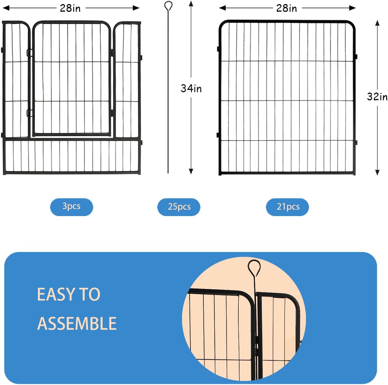 Dog Playpen,24 32 40 48 in(H) Pet Fence Outdoor for Rv Camping,Garden Fence Medium Animal Barrie for Yard,11Ft(L)-56Ft(L) Black Metal Temporary Fencing