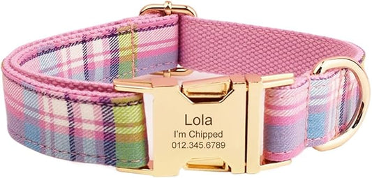 Custom Dog Collar with Names and Phone Number Engraved, Puppy Tags Personalized for Small Medium Large Pets (Colorful Plaid, XS)